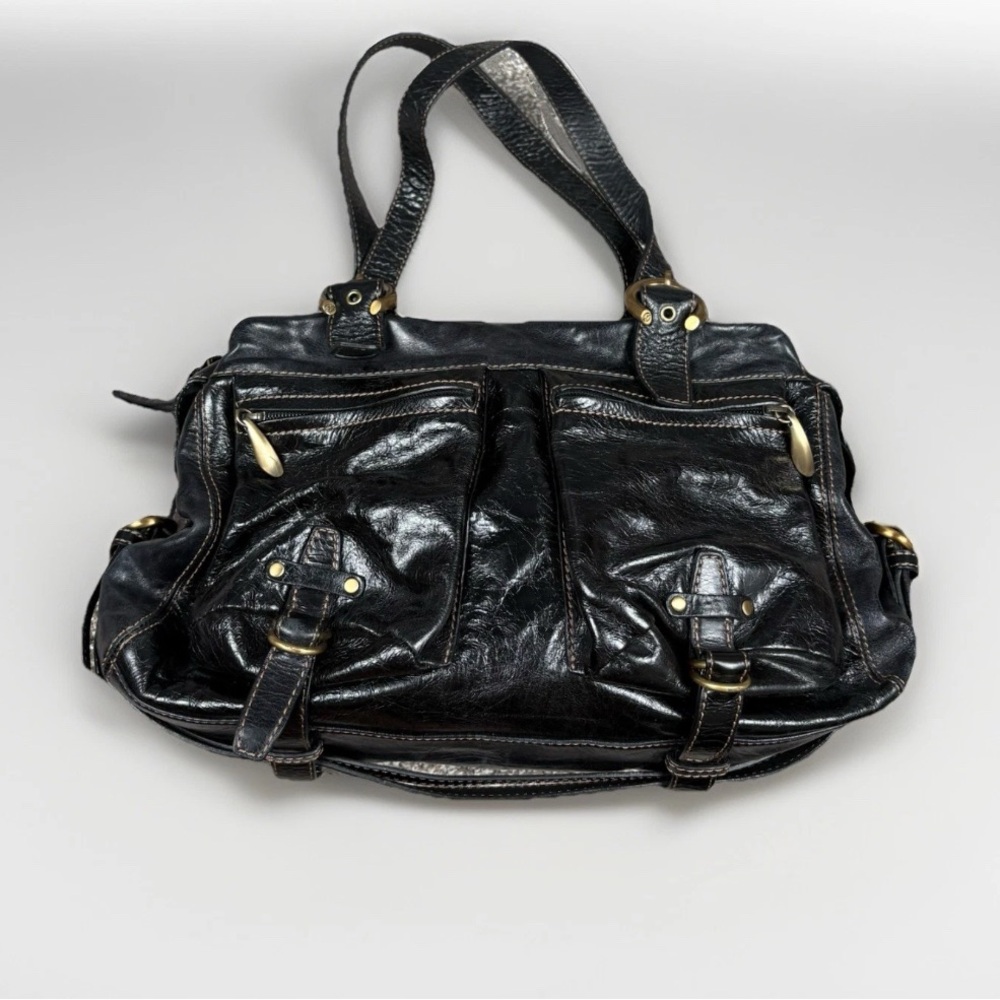 Francesco Biasia "Calendar Girl" Black Leather Handbag Satchel